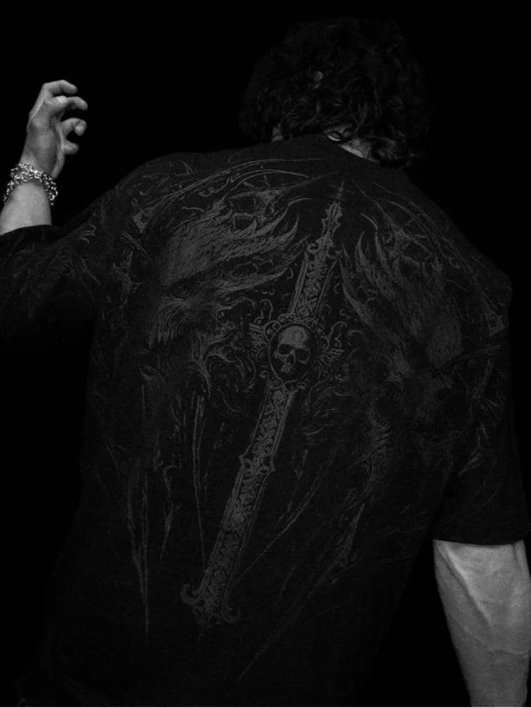 Camiseta holgada de manga corta para hombre, de estilo oscuro. Breathedivinity, de gran tamaño.